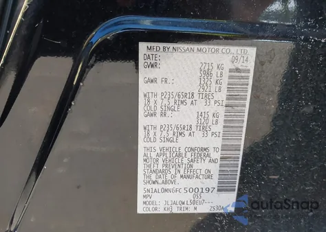 2015 Infiniti Qx60 из США, поврежденный, VIN 5N1AL0MN6FC500197